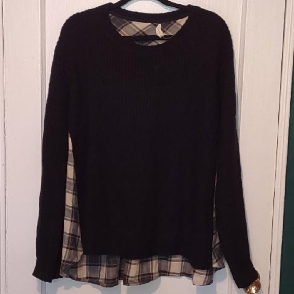 Oddy Navy Sweater with Plaid Back Size L